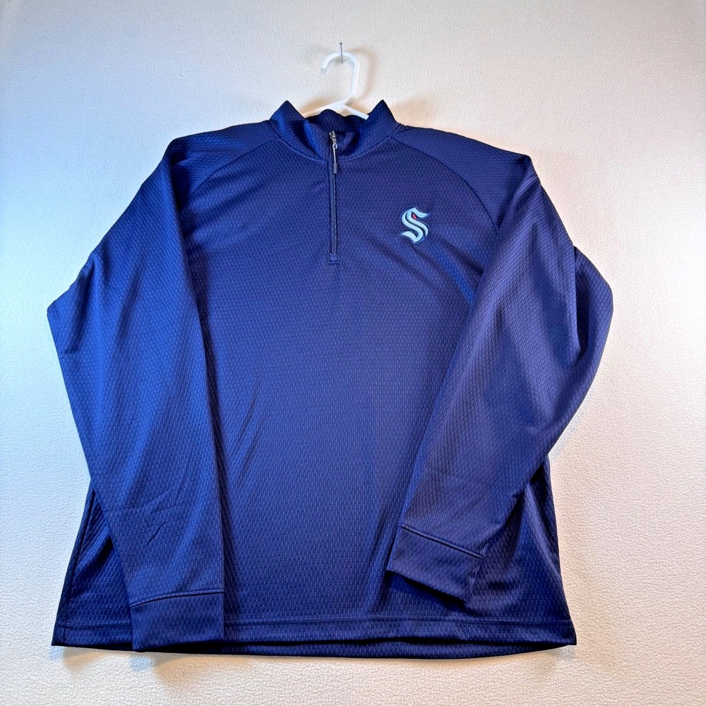 NHL Seattle Kraken Mens Large 1/4 Zip Long-Sleeve Waffle Knit Pullover Shirt